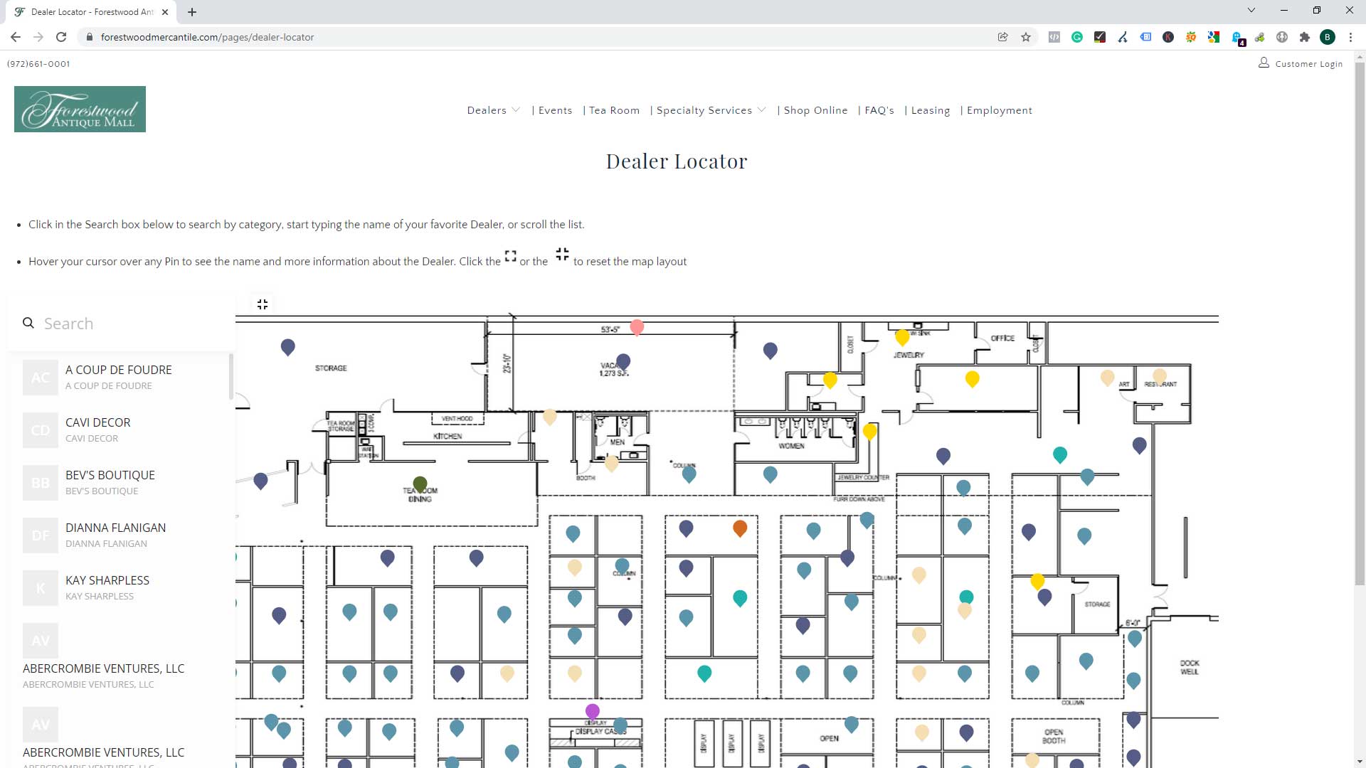 Forestwood Antique Mall Dealer Locator Page