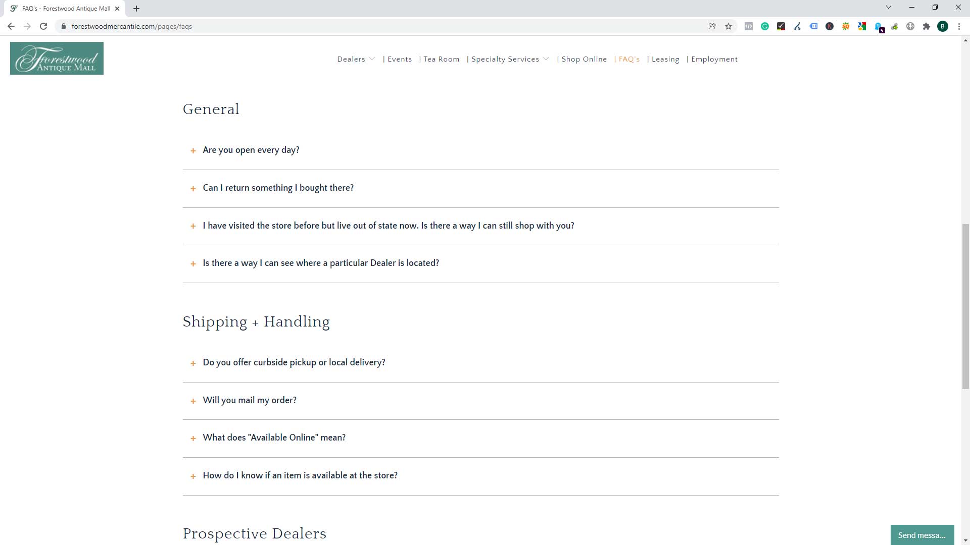 Forestwood Antique Mall FAQ Page - Questions
