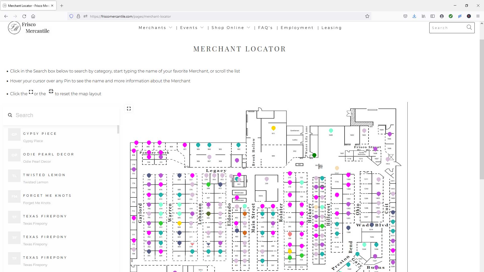 Frisco Mercantile Merchant Locator Page